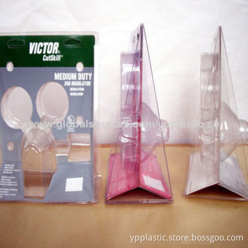 Three folded clear PVC blister clam-shell packs